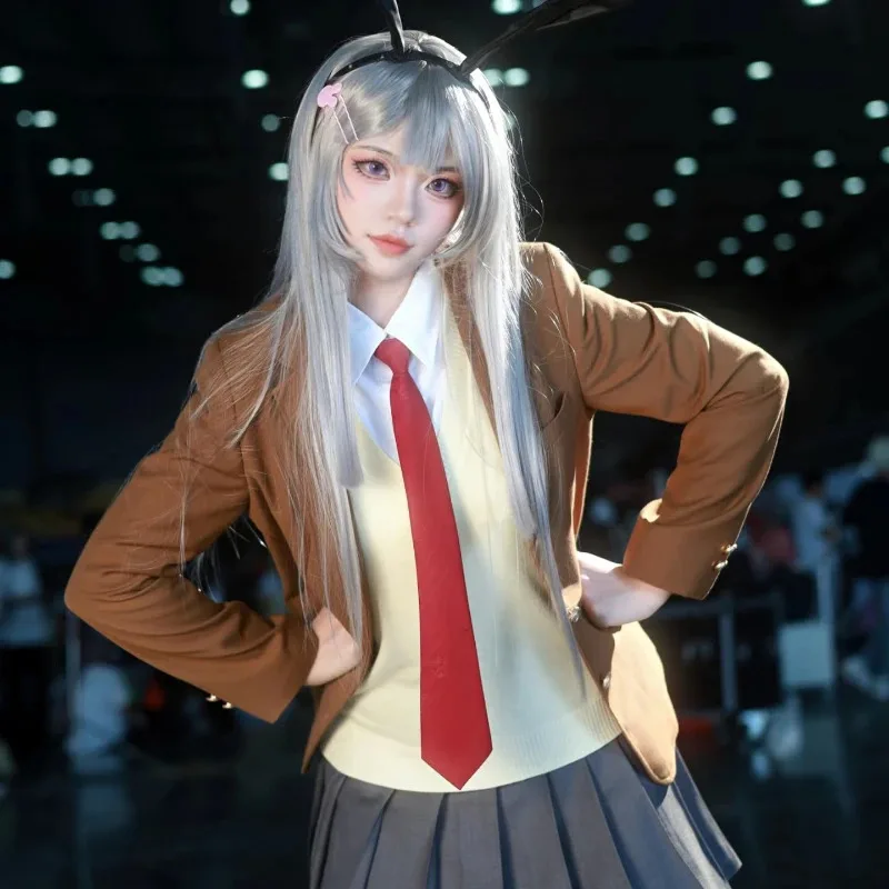 أنيمي الوغد لا يحلم الأرنب فتاة Senpai Sakurajima ماي تأثيري حلي شعر مستعار آذان الأرنب أغطية الرأس حفلة الهالوين مجموعة كاملة