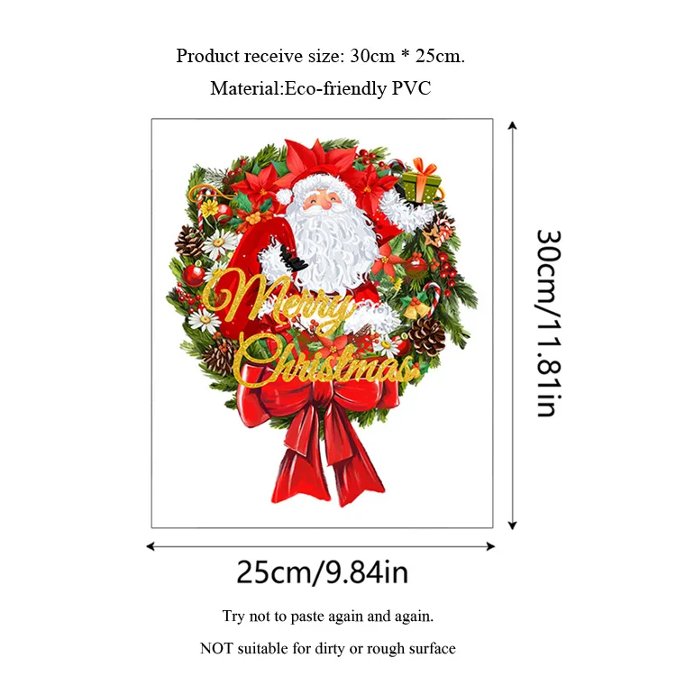 Frohe Weihnachten Weihnachtsmann Wandaufkleber Wohnzimmer Türdekoration Wandbild Glasfenster Neujahr Heimdekoration Abnehmbare Aufkleber – Detail 1