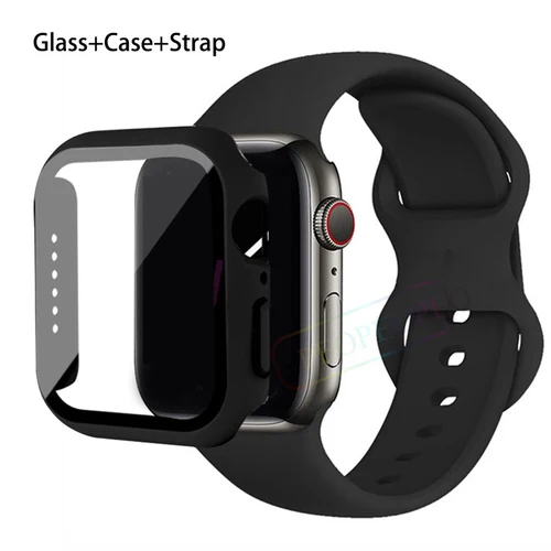 Imagen 2 del producto Cristal, funda y correa para Apple Watch, pulsera de silicona de 44mm, 41mm, 45mm, 40mm, 38mm, 42mm para iWatch series 9, 8, 3, 4, 5, 6, se, 7