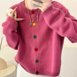 Japanese Sweet and Fresh Round Neck Colorful Button Knitwear Coat Academy Style Western Versatile Sweater Women's Cardigans