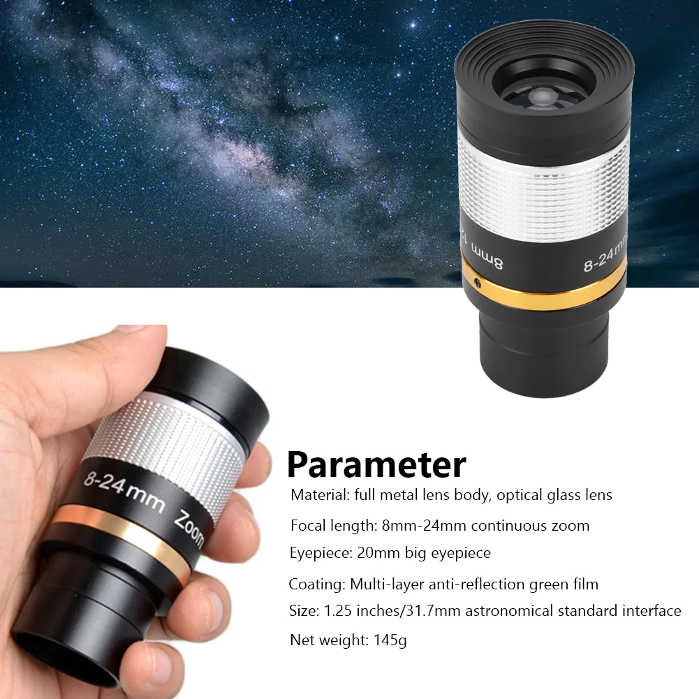 Professional 8-24mm Zoom Eyepiece Optic Telescope Lens for Star Watching Astronomical Use