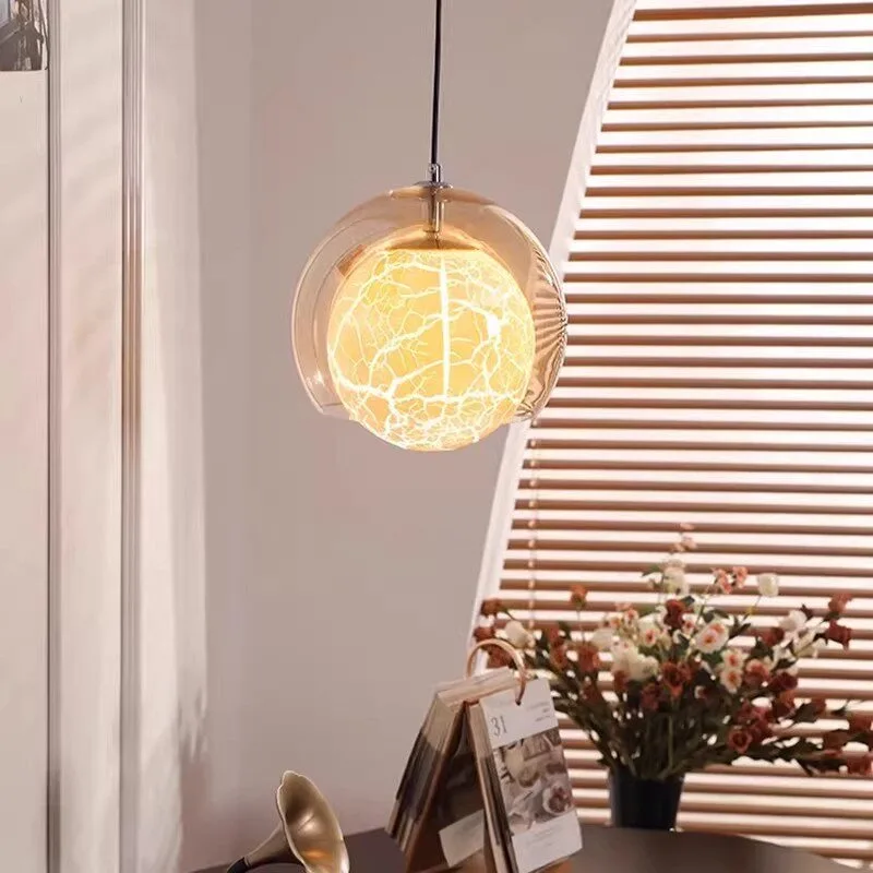Artistic Creative Cracked Amber Glass Pendant Lights Bedroom Headboard Restaurant Cafe Entrance Hallway Atmosphere Hanging Lamps