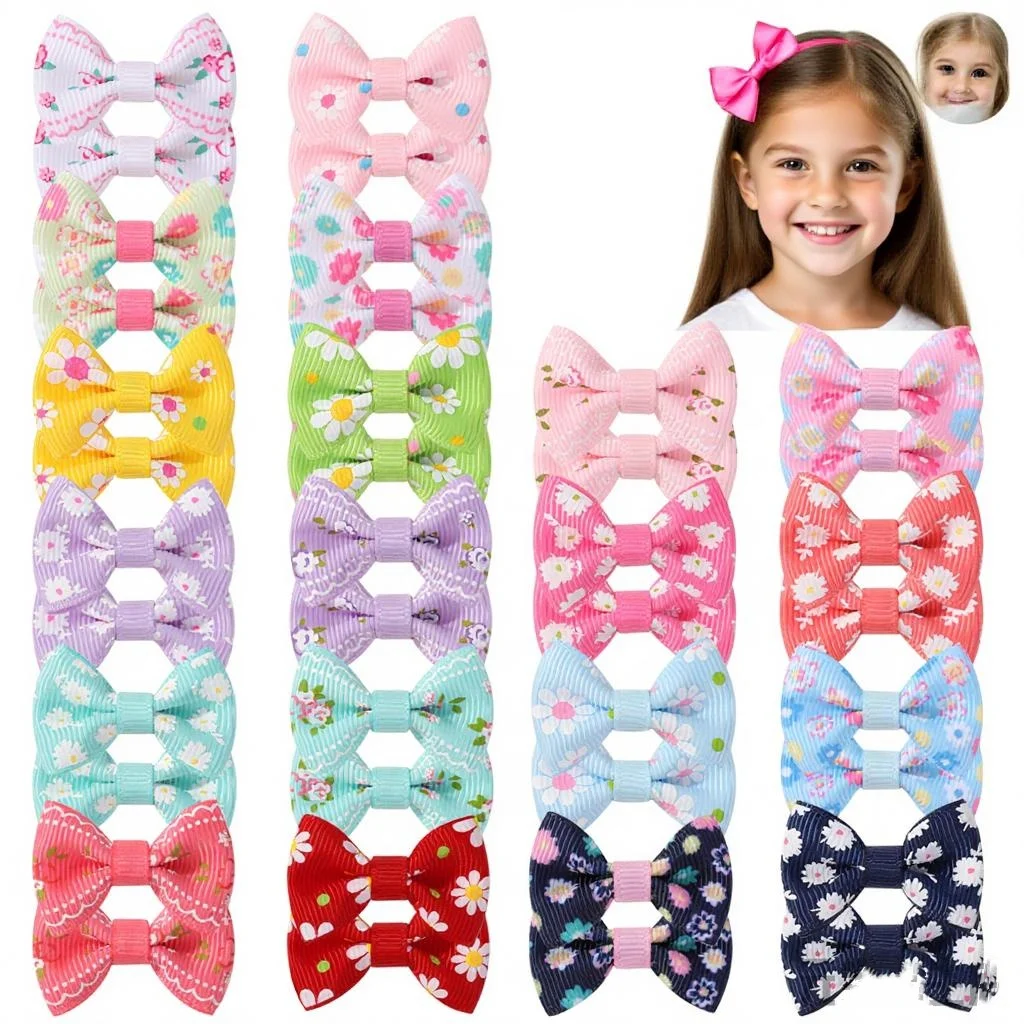 

20pcs/set Sweet Colorful Printed Hair Bows Clips for Baby Girls 1.37'' Mini Bowknot Sunflower Hairpin Barrette Hair Accessoires