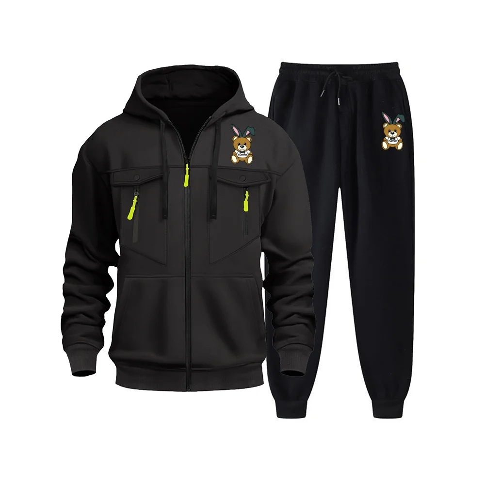 

The 2025 new autumn and winter multi-pocket zipper casual hooded set, a fashionable and sporty multi-pocket detail hooded set
