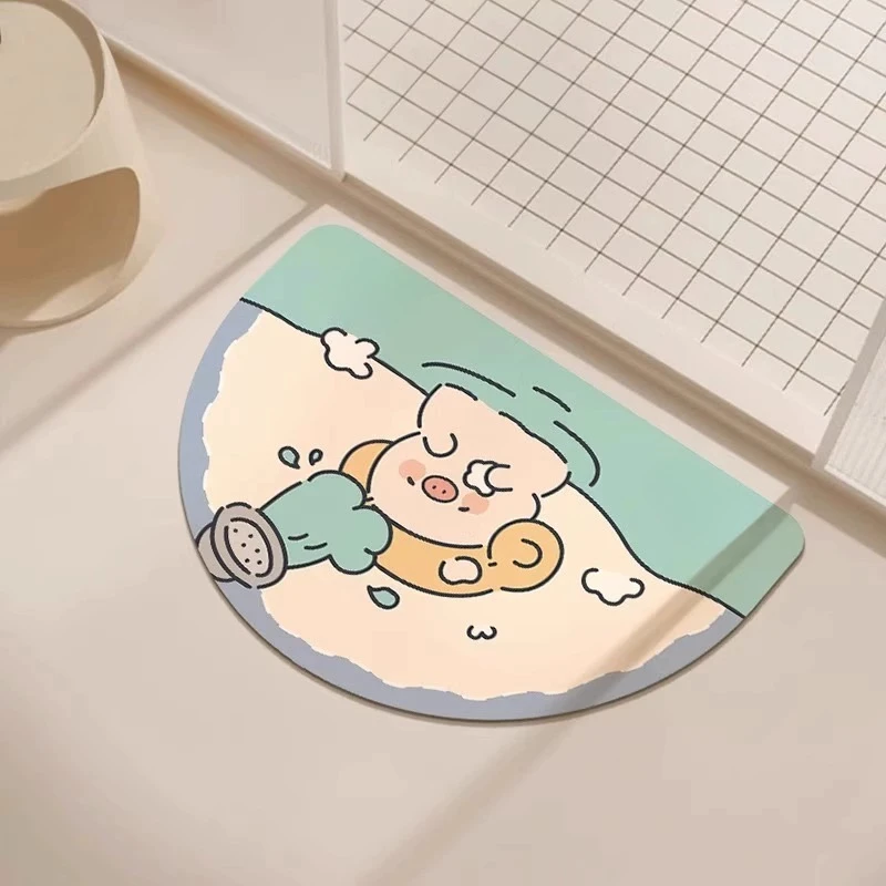 Lindo cerdo puerta de baño almohadilla de succión puerta de inodoro baño baño inodoro dibujos animados diatomeas almohadilla de barro