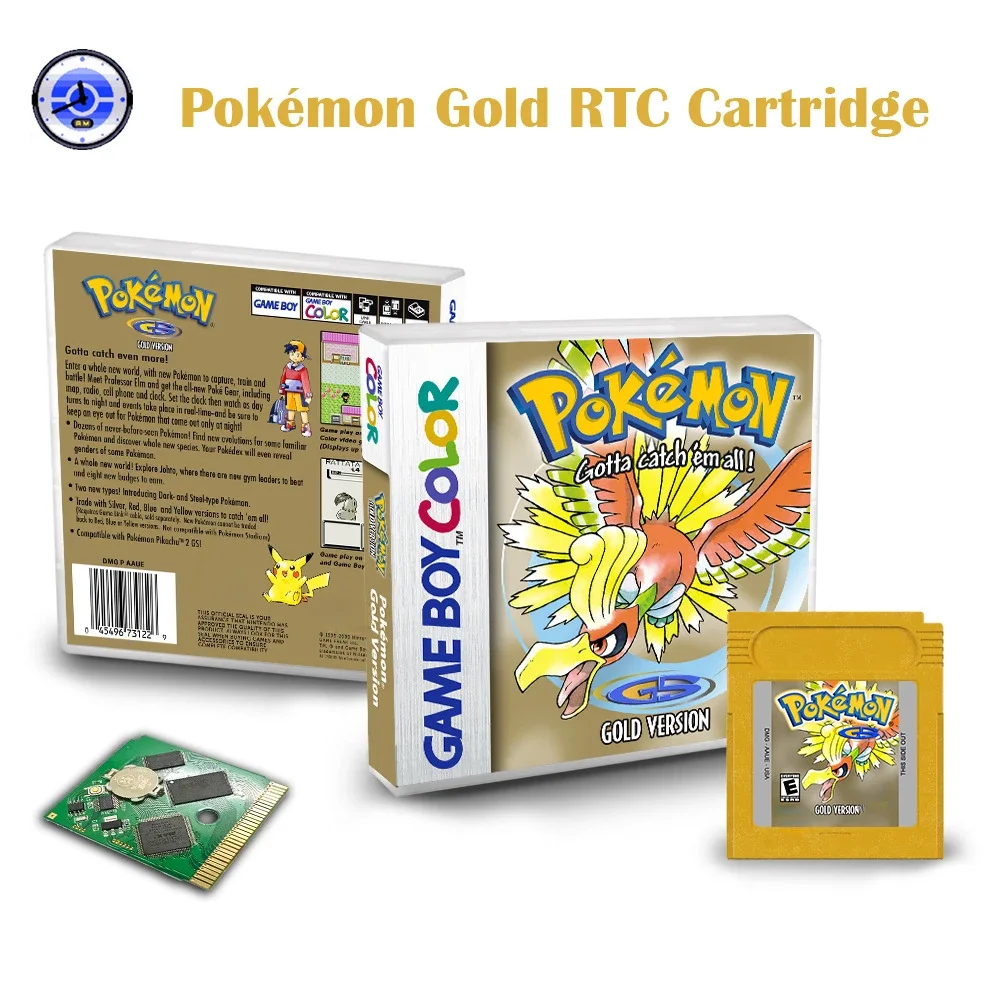 Karta do gry Pokémon GBC/GB RTC Pokémon Niebieski Zielony Żółty Złoty Srebrny Czerwony Kryształ Karta do gry Wersja amerykańska Angielski