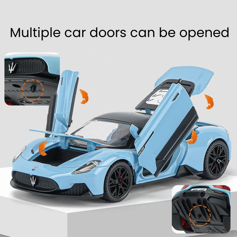 1:24 Maserati MC20 Alloy Supercar Diecast Metal Scale Model Vehicle Sound＆Light Simulated Collectible Children Birthday Toy Gift