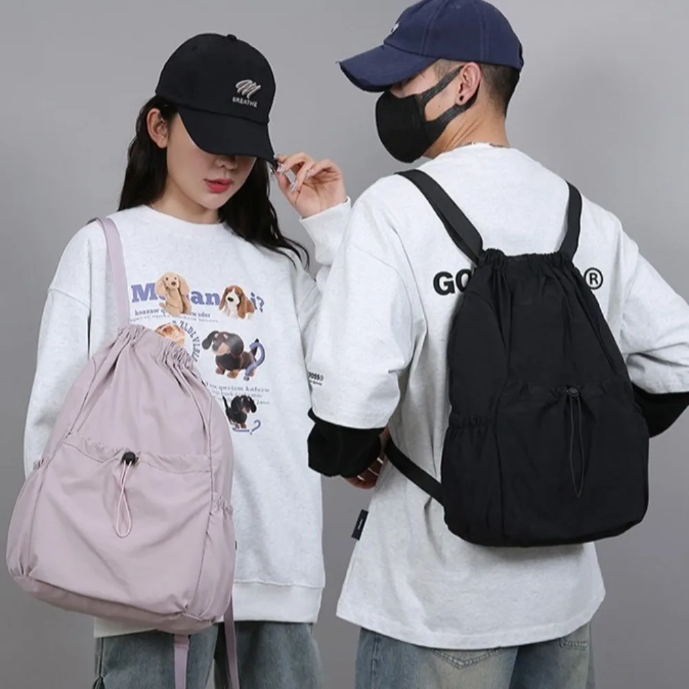 حقيبة ظهر عصرية للسفر بلون سادة خفيفة الوزن على الطراز الكوري برباط قابلة للطي من النايلون حقيبة مدرسية للطلاب للرجال #4