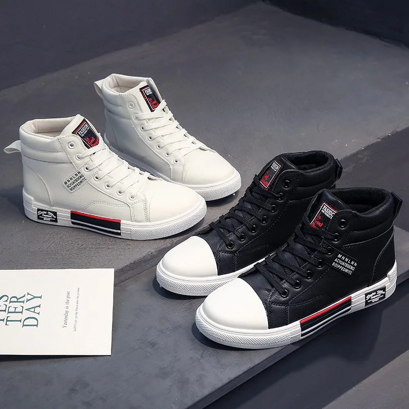 Plush White Shoes For Men Winter High Top Leather Sneakers Male Waterproof Booties Man Teen Boys Fashion Trainer Sports Shoes