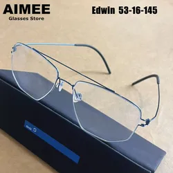 Denmark Brand Titanium Ultralight Glasses Frame Men Women Double-Beam Square Eyewear Screwless Handmade Eyeglasses Frames Edwin