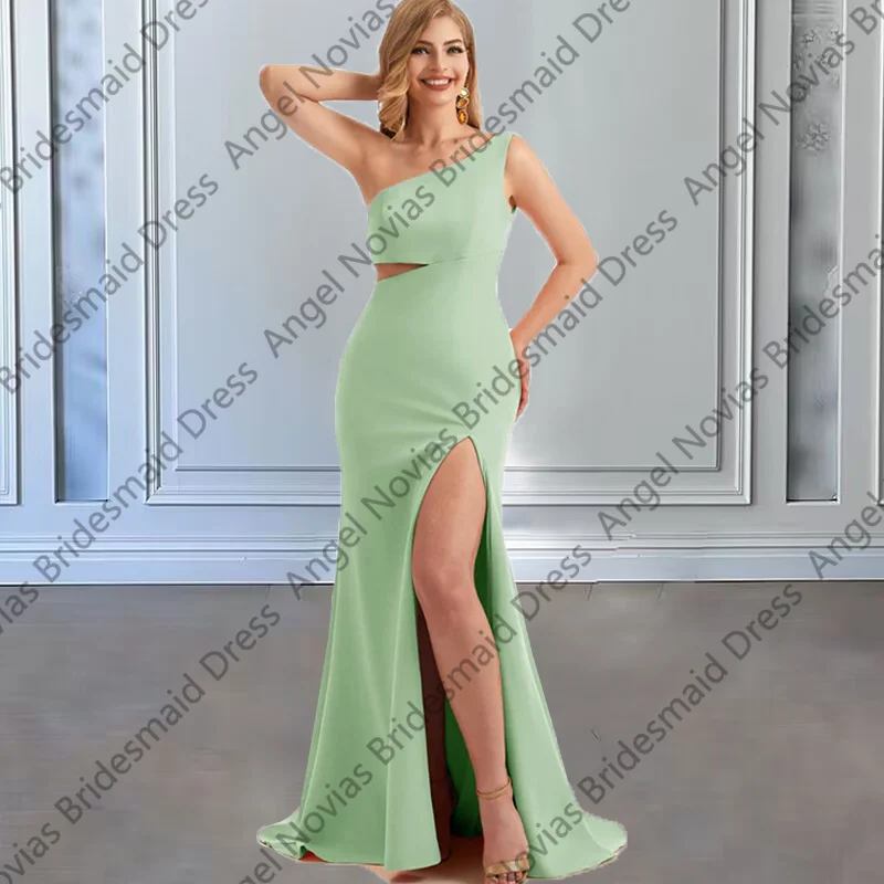 

Long Sexy Sage Green Mermaid Bridesmaid Dresses with Slit African Black Girls Wedding Party Dresses Robes Invitee Mariage