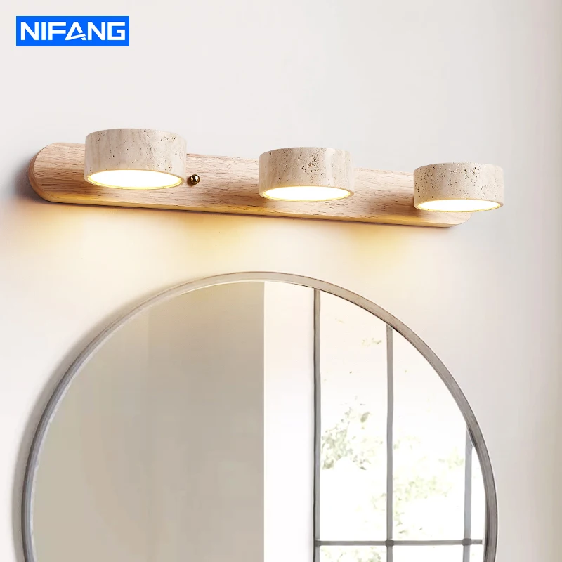 Nordic Travertin Stein Wand Lampen Drehbare Spiegel Licht doppelseitige Kreative Kreisförmige LED Badezimmer Eitelkeit Spiegel Front Lampe