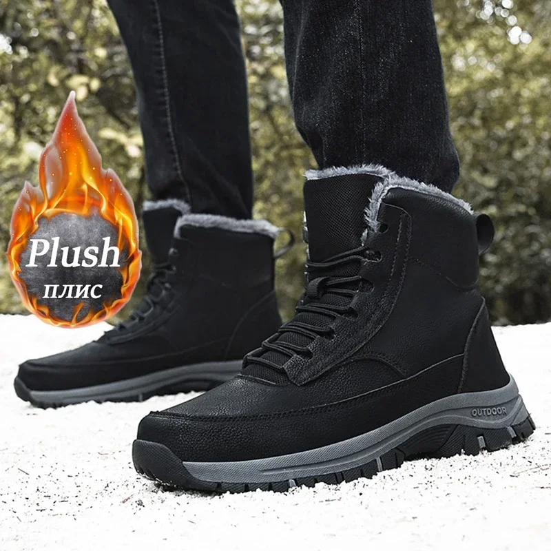 NUEVAS Botas de Invierno para Hombre, Botas de Nieve Impermeables de Cuero, Botas Súper Cálidas para Hombre, Botas de Senderismo para Exteriores, Zapatos de Trabajo, Tallas 39-48