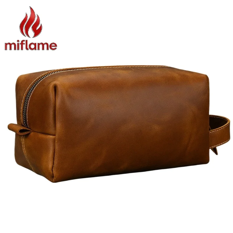 

Men's Vintage Genuine Crazy Horse Leather Clutch Bag Multifunctional Travel Toiletry Shaving Dopp Kit
