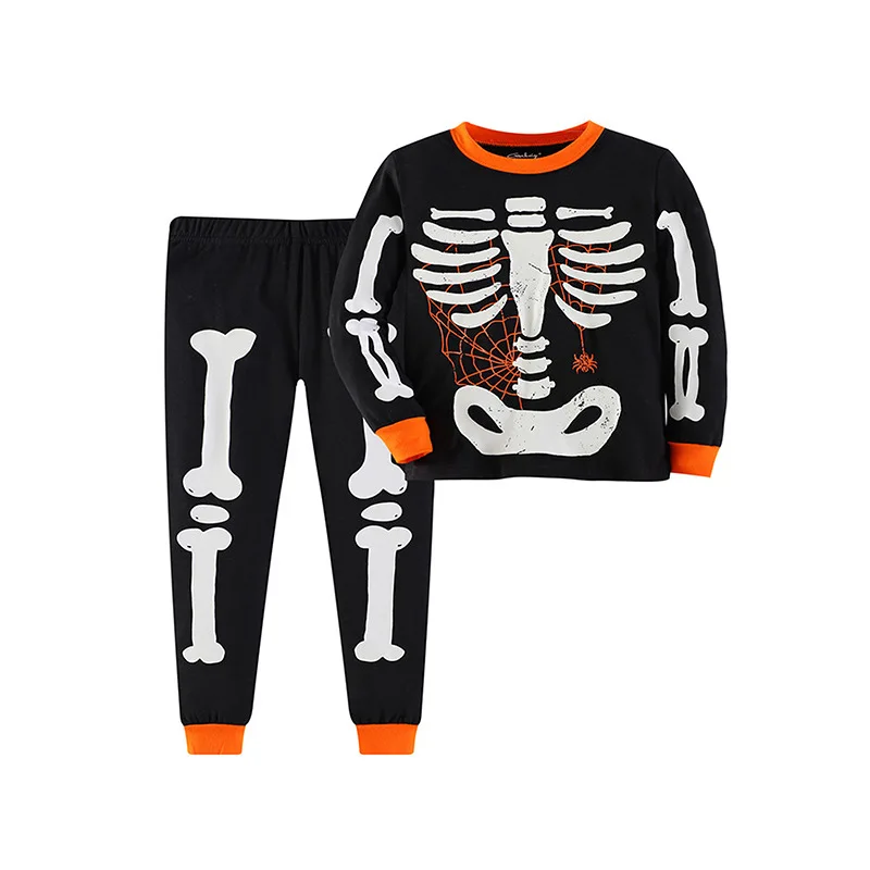 

25 Autumn/Winter Children's Clothing Halloween Children's Set Small and Medium sized Pants Home Clothes Night Light Printed Set