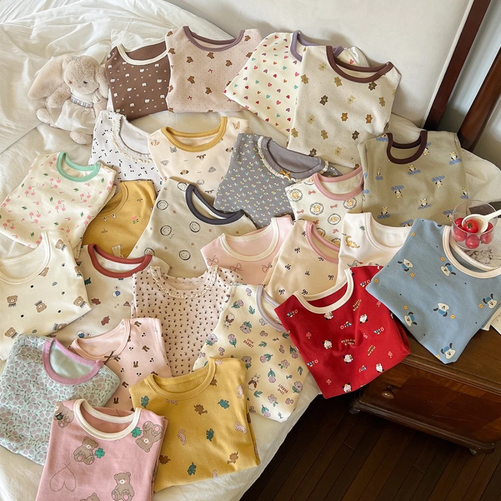 

Spring and Autumn Cute Girls' Pajama Suit Cartoon Printed Children's Home Clothes Long Sleeve Top + Pants Fashion Two Piece Set