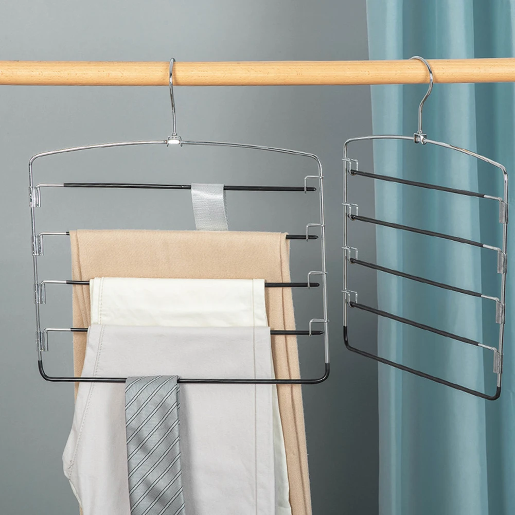 Multi-Layer Swing Arm Pants Rack Stainless Steel Space Saver Hangers Closet Storage Organizer for Jeans Trouser Tie Slack Clothe