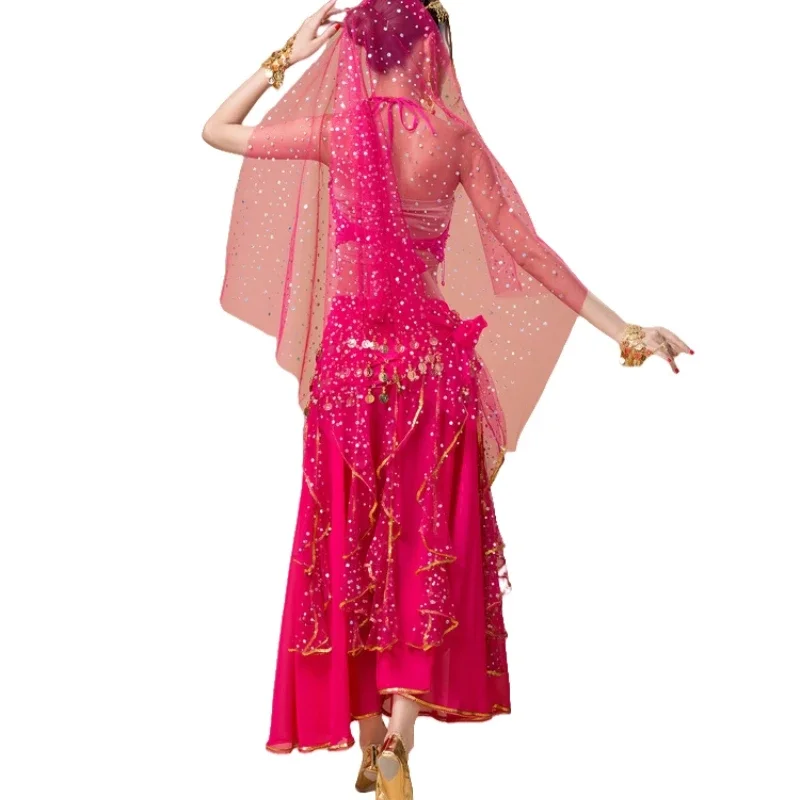 Glanzende buikdansset voor volwassenen, Oosterse Indiase dans voor dames, Arabische prinsessenkostuumset, oefenjurkset met pailletten voor dames