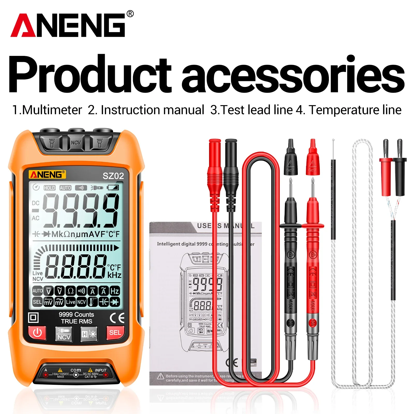 ANENG SZ02 digital multimeter 9999 count NCV induction on/off buzzer 1000V AC/DC voltage NCV electrician maintenance instrument