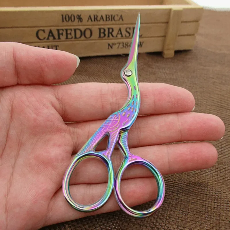 Creative Stainless Steel Crane Scissors Nose Hair Round Tip Eyebrow Trimming Scissors Pointed Crane Scissors Eyelash Trimming Be