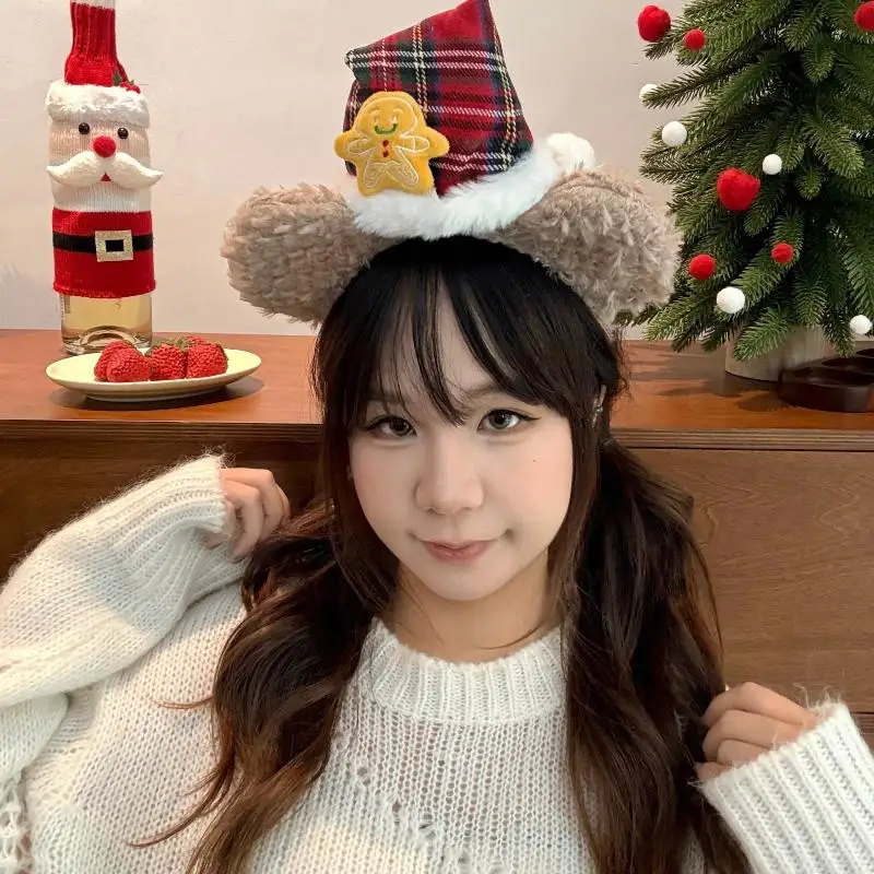 

A Cute Christmas Bear Bow Plush Headband, Brown Cartoon Headband, Suitable For Washing Face And Styling, With Cheetah Ears