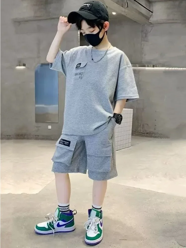 

Kids Boys Letter Printing T-Shirt+Shorts 2-Piece Set Summer New Children Teen Loose Comfortable Sports Casual Clothes For 4-14 Y