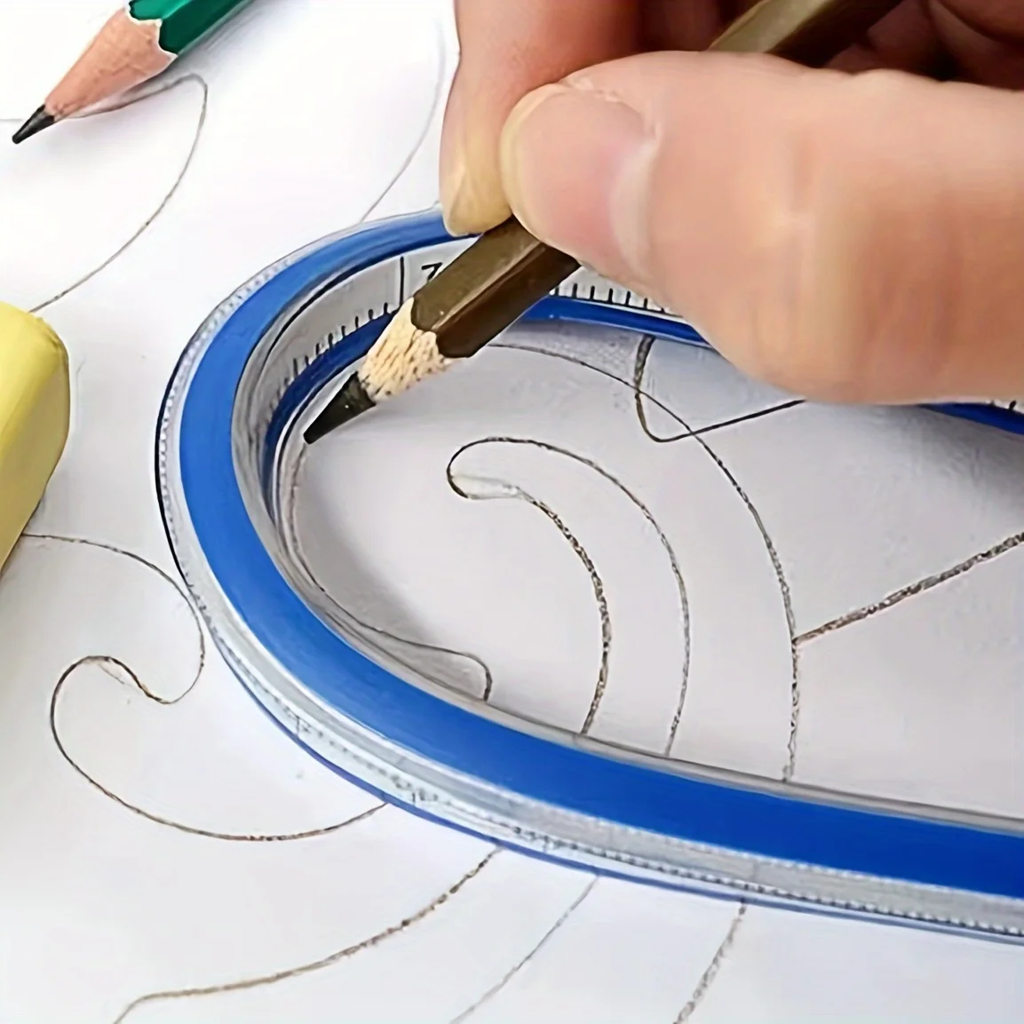 1pc Flexible Curve Ruler for Drawing & Design - Dual Scale Multi-Functional Plastic Tool for Office & School Use