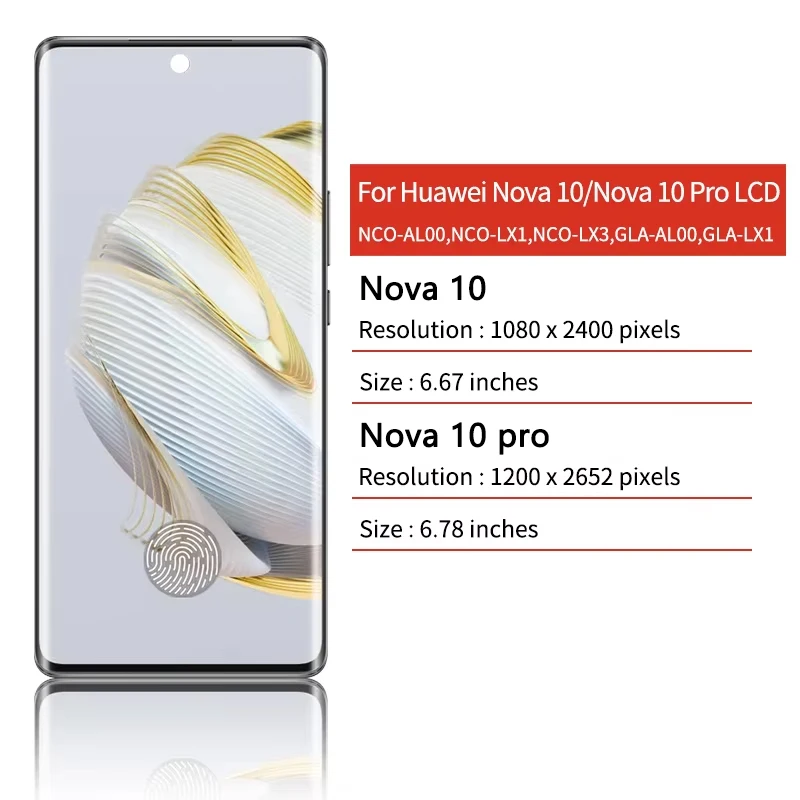 AMOLED For Huawei nova10 LCD NCO-AL00 Display Touch Screen Digitizer For nova 10 pro 10Pro GLA-AL00 Display Frame