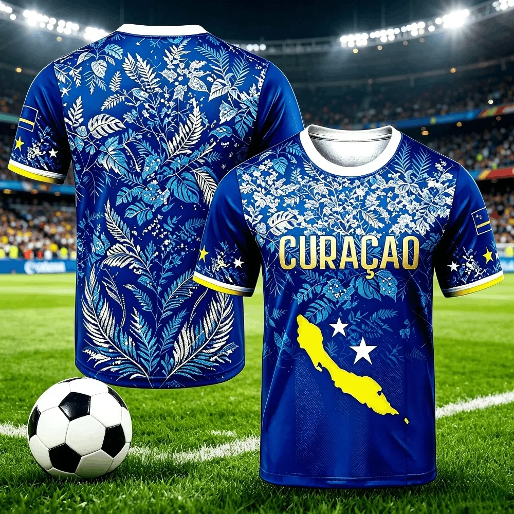 Camiseta de Fútbol 3D Curacao 2026 para Niños y Niñas, Camiseta Deportiva Transpirable de Manga Corta para Hombre y Mujer, Estampado de Moda Veraniego