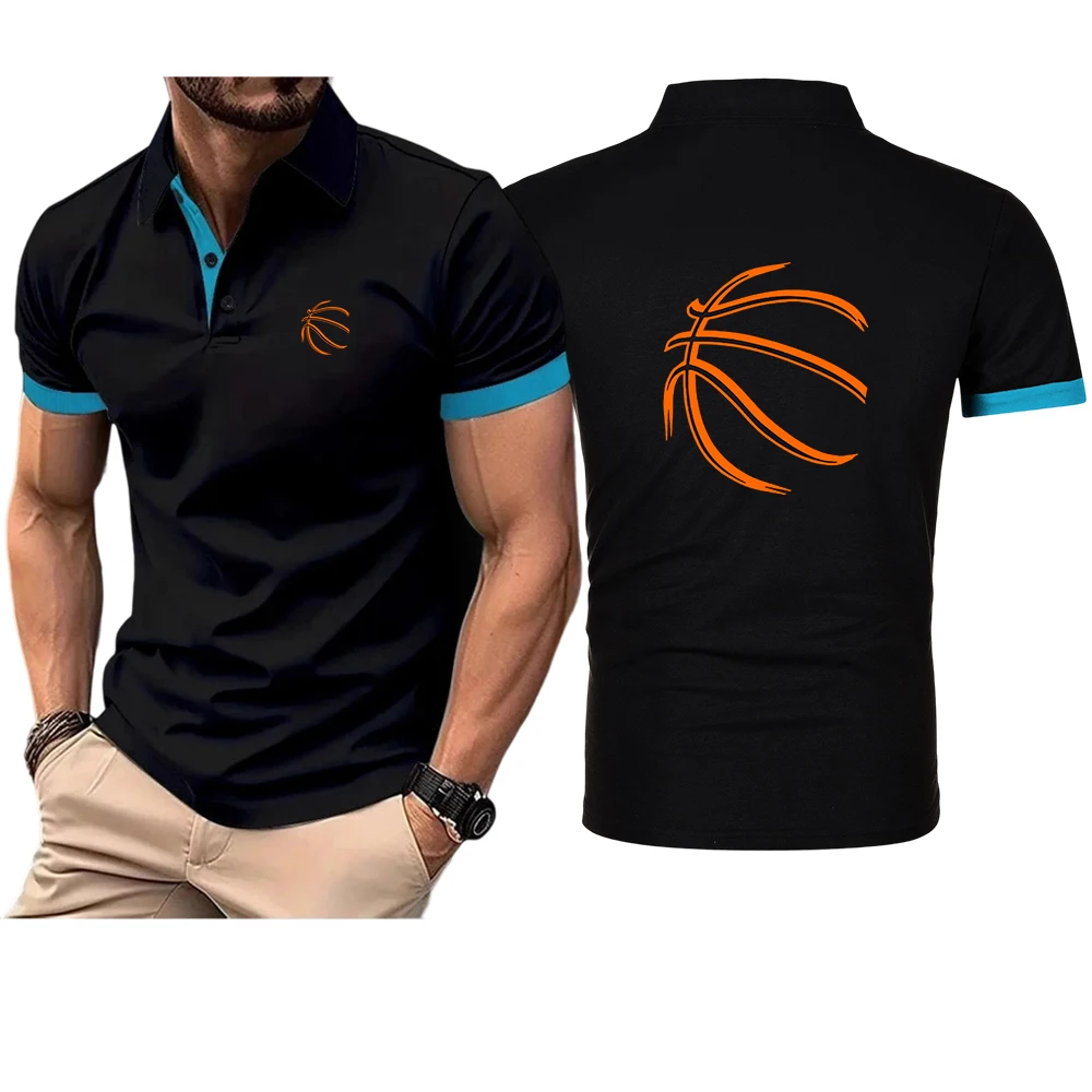

Basketball pattern Printing Fashion 2025 New Man's Summer High Quality Slim Fit Polo Shirt Solid Color Short Sleeve Tops