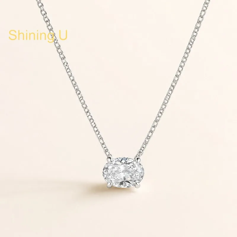 

Shining U 925 Sterling Silver D Color VVS1 Oval Moissanite Necklace for Women Fine Jewelry Summer