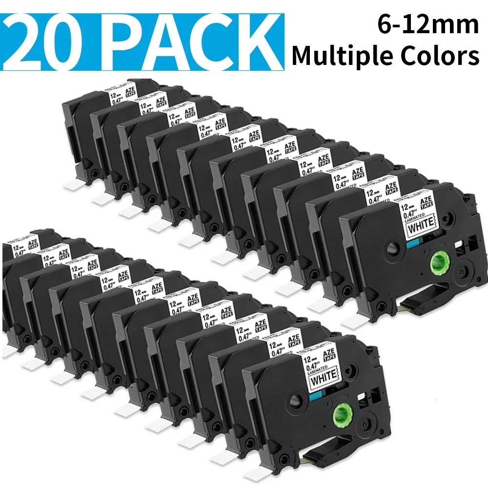 20PK tze-231 Label Compatible for Brother Label Tape 12mm Laminated Black on White for PTH110 PTD210 P710BT E110V Label Printer