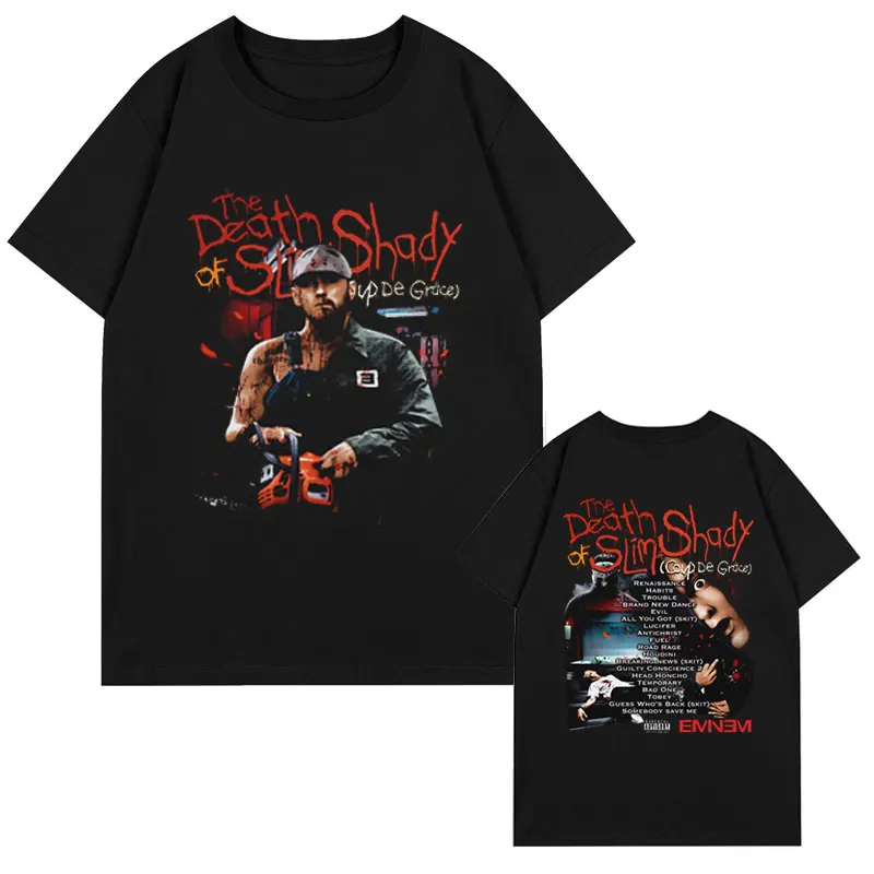 

Rapper Eminem The Death of Slim Shady Album Print T Shirts Fashion Casual Oversized T-shirt Vintage Cotton T-shirts Men Womens