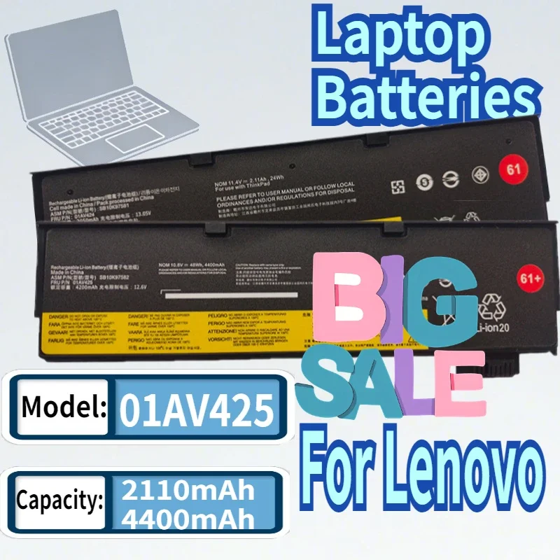SWZY SWZY 11.4V/10.8V 01AV425 Laptop Battery For Lenovo ThinkPad T470 T480 T570 T580 P51S P52S 01AV427 01AV428 01AV423 SB10K9758