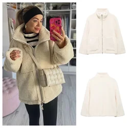 PB&ZA2024 autumn new women's clothing fashionable temperament, casual warmth, simple and versatile plush jacket