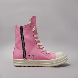 Brand Women Sneaker Casual Men Shoe High Top ow-en Quality Pink Ankle Boot Designer Zip Lace Up Canvas Thick Sole Flat Shoe