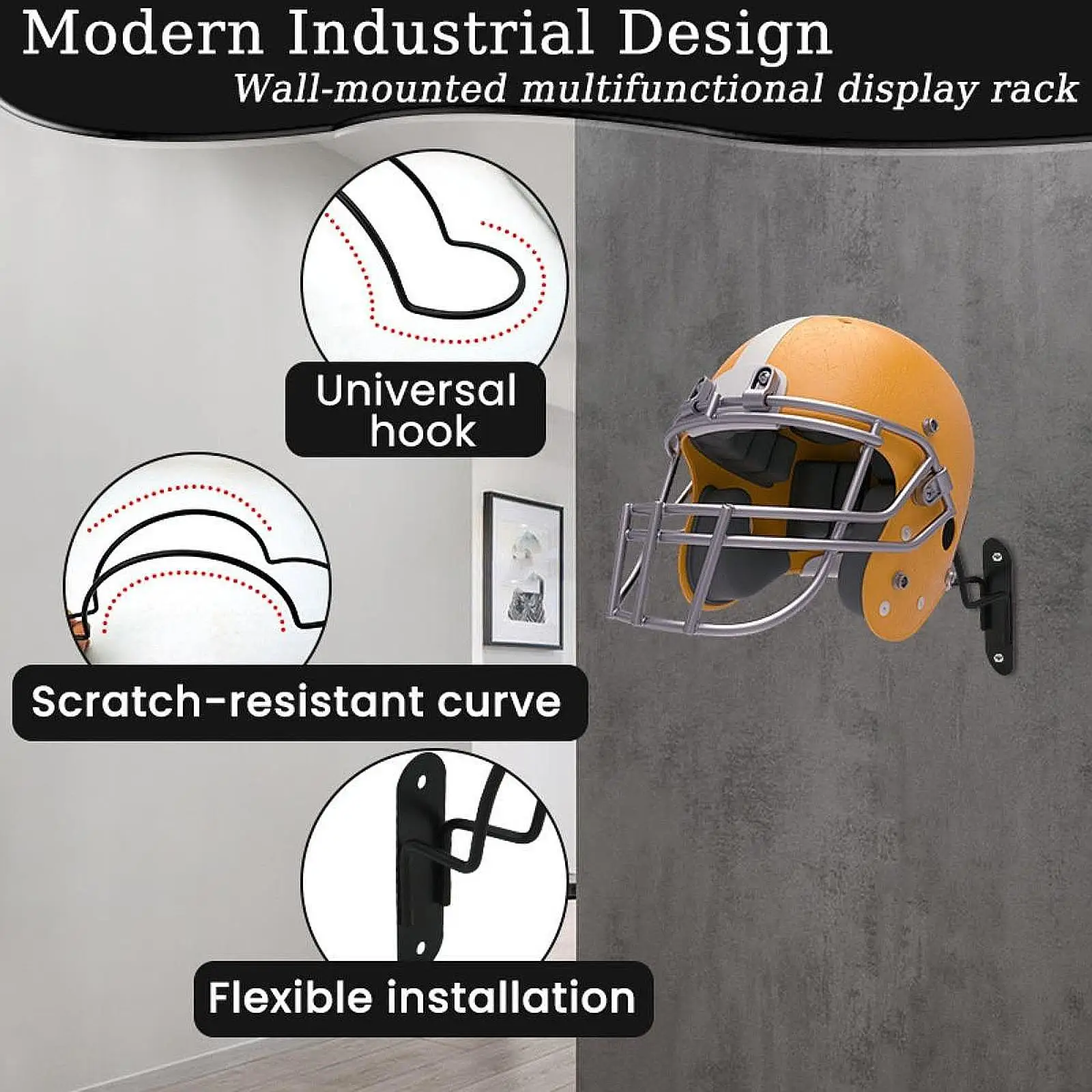 

Wall Mounted Helmet Rack Multifunctional Easy to Install Helmet Display Rack