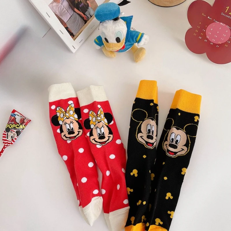 Disney Mickey Minnie pure cotton mid-calf socks cartoon ins for girls breathable and sweat-absorbent, can be worn in all seasons