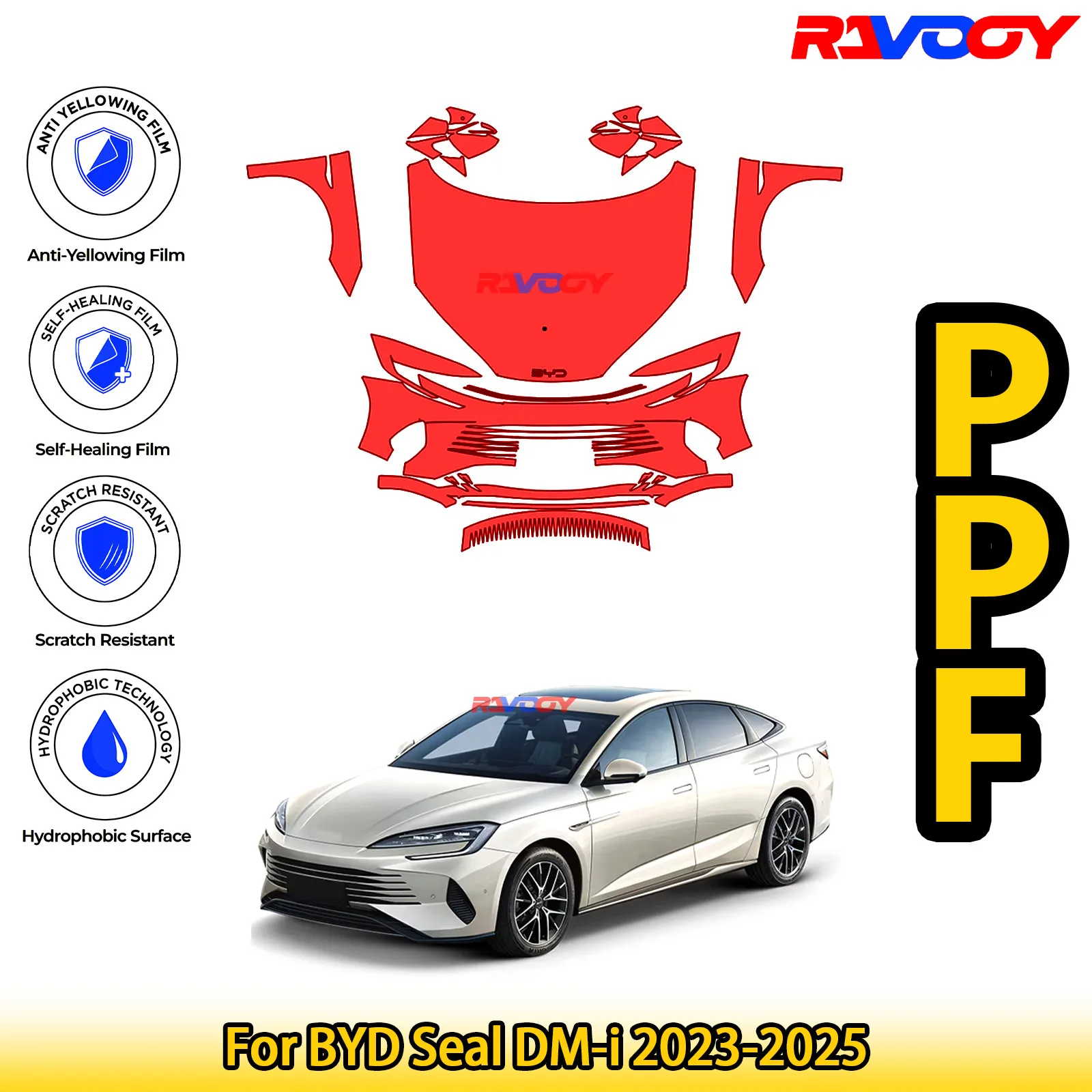 

Для BYD Seal DM-i 2023-2025 глянцевая матовая черная предварительно вырезанная передняя PPF комплект защитной пленки для краски