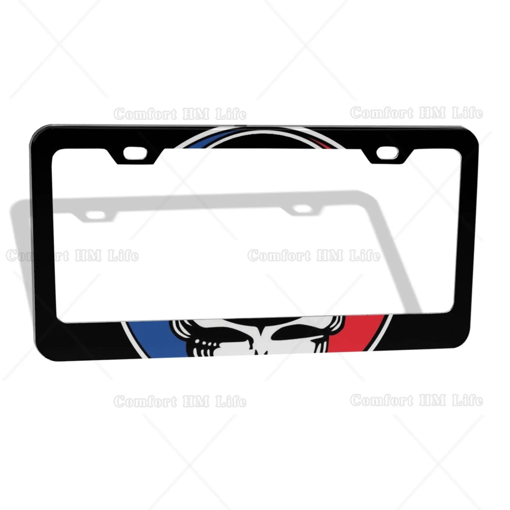 Skull Black License Plate Frames Aluminum Metal Weatherproof Car Wash Safe Novelty Plate Covers Fit Any Standard America Plates