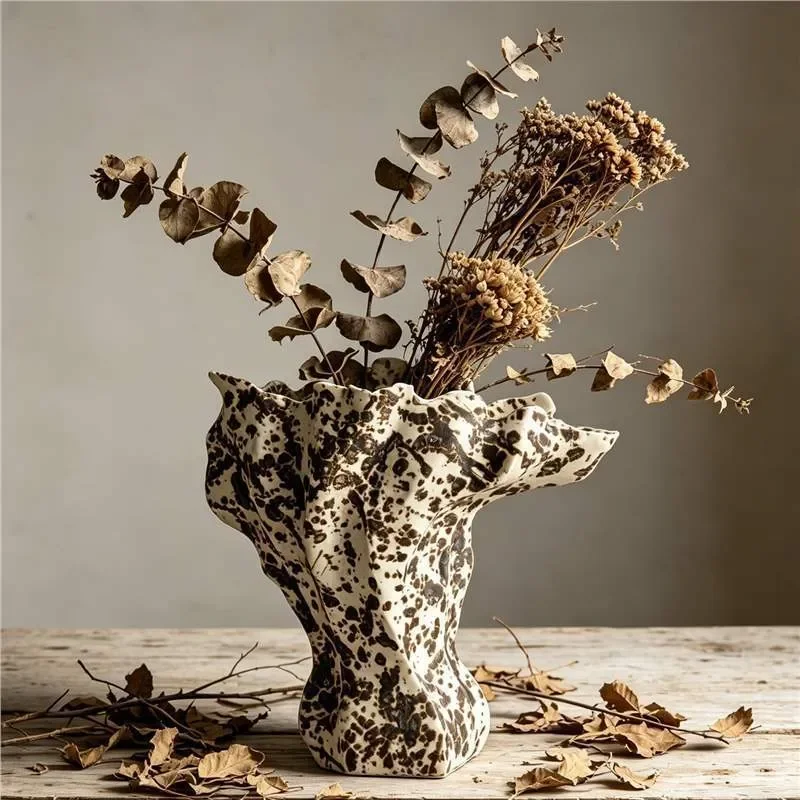 Abstract Irregular Ceramic Vase with Advanced Texture Flower Arrangement Home Living Room TV Cabinet Decoration Ornament