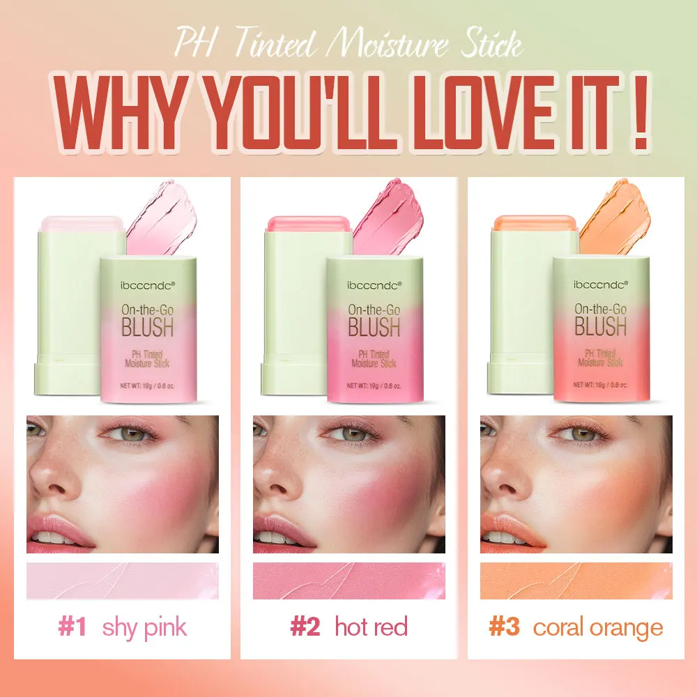 Multi-Use Makeup Blush Stick - Waterproof Tinted Moisturizer for Eyes Lips Cheeks In Shy Pink Ph Color Change