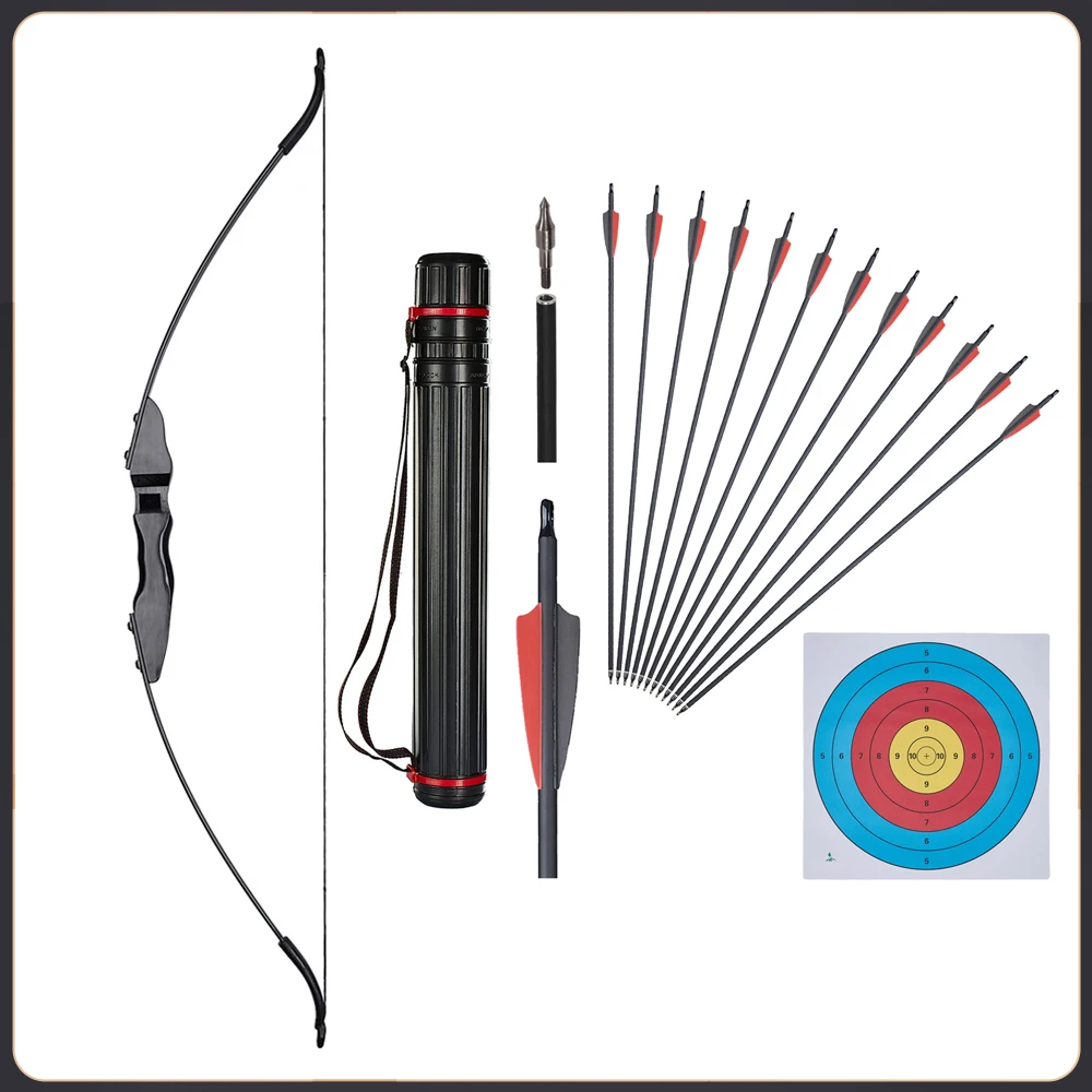 

30/40lbs Children Kids Beginner Bow Archery Take Down Recurve Bow Right Hand Straight Bow for Adult 12pcs Carbon Arrows Quiver