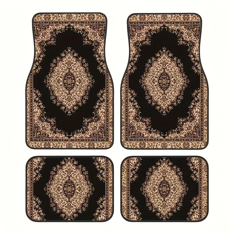 Boho 4pcs Car Floor Mats With Exquisite Floral Prints | Anti-Slip & Washable | Universal Fit For All Vehicles | Durable Automoti