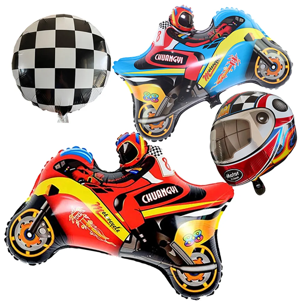 4Pcs Race Car Wheels Birthday Party Supplies Boys Bike Bicycle Motorcycle Helmet  Foil Balloons Truck Theme Decor