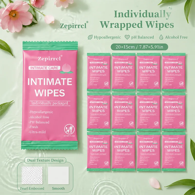 12/24*36/48Pcs Disposable Feminine Hygiene Wipes, Ph-Balanced Formula, Gentle Care for Sensitive Skin; Individually Packaged, Suitable for Daily Use, Menstrual Care, Travel, Fitness, and Postpartum Care 15*20cm