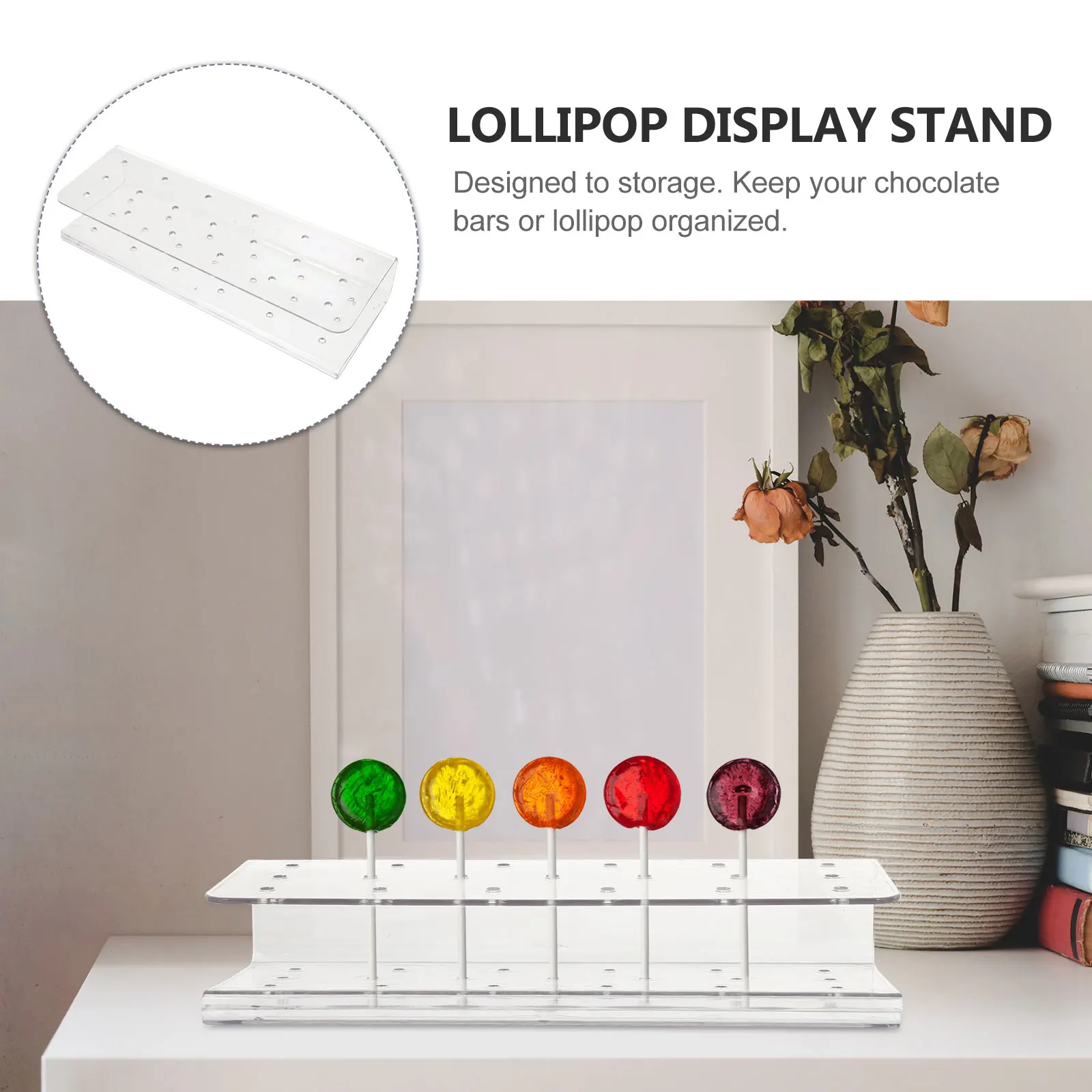 

1pc 19-Hole Lollipop Display Stand Transparent Plastic Holder Sturdy Party Wedding Dessert Bar Storage Rack Simple