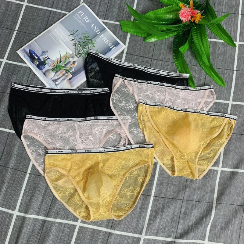 Men's Briefs Lace Transparent U Convex Underwear Ultra-Thin Sissy Pouch Panties Crossdresser Thongs Gays Lingerie Underpants - Image 2