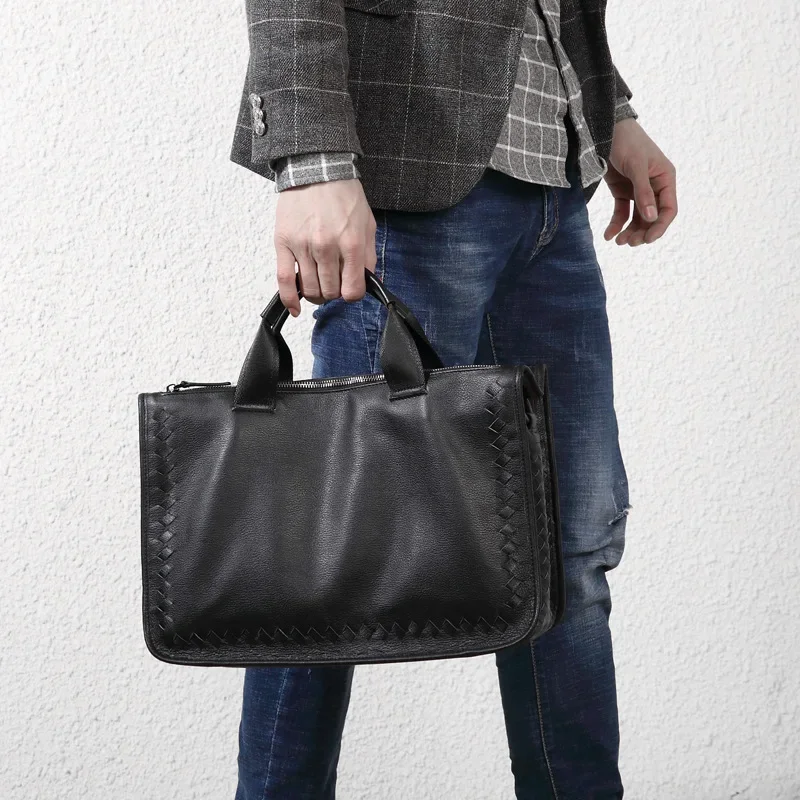 New Men's Handbag Large Cowhide/Sheepskin Leather Capacity Briefcase Male Shoulder Crossbody Bag Casual Classic Messenger Bag