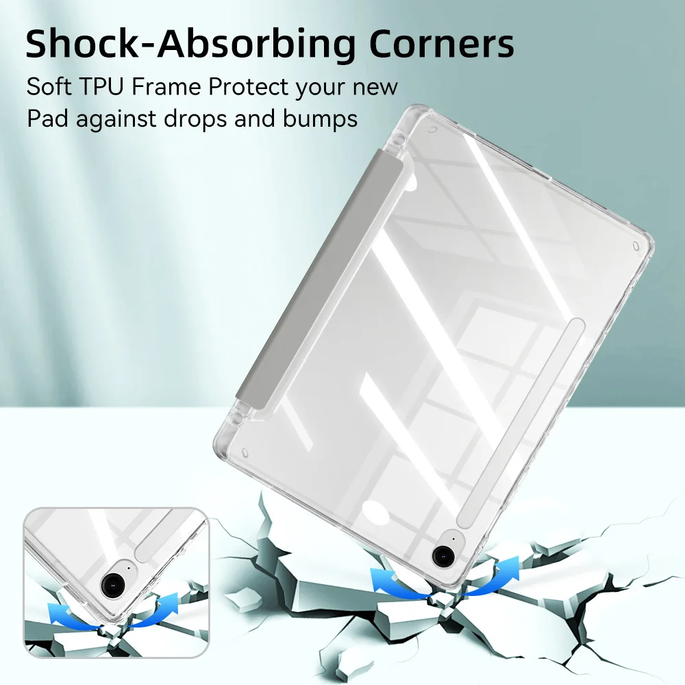 3+Y Fold Case for Samsung Tab S10 FE S9 FE 10.9in, Case for Samsung Galaxy Tab A9 A11 Solid Color Tablet Cover with Stylus Slot